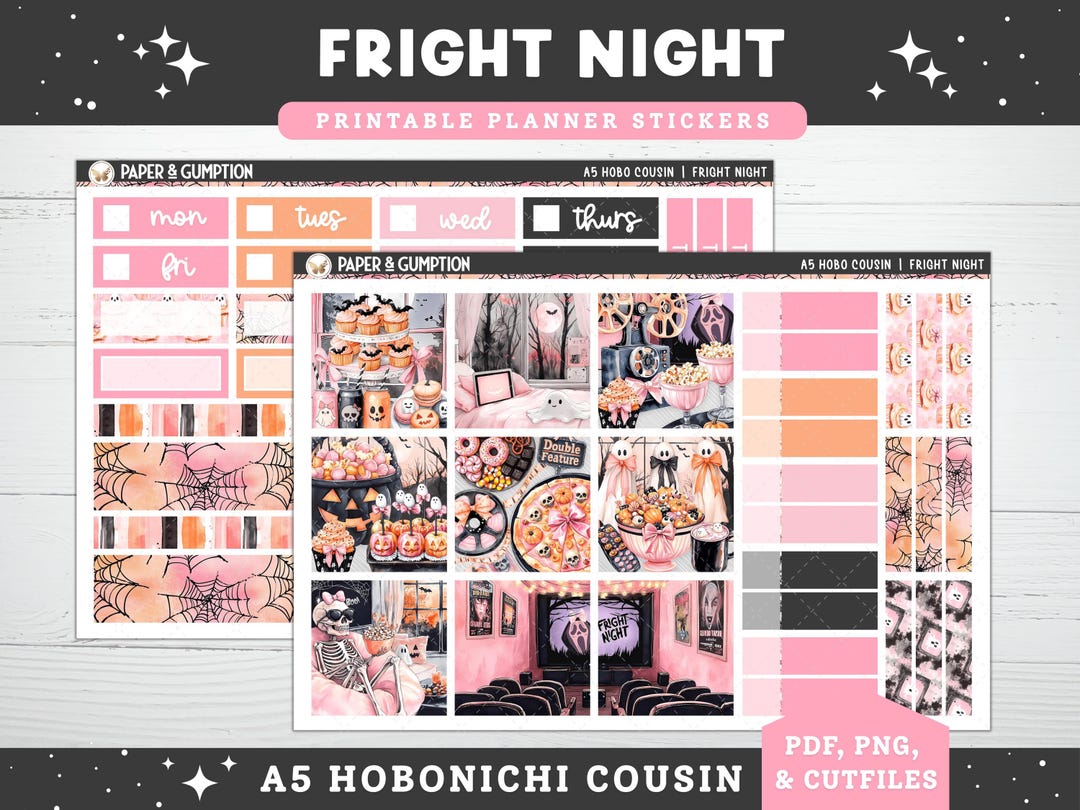 Printable Planner Stickers Fright Night Hobonichi COUSIN Weekly ...