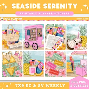 Printable Planner Stickers Seaside Serenity Weekly Sticker Kit Erin Condren Planner Stickers Vertical Sticker Kit Tropical Summer Printable