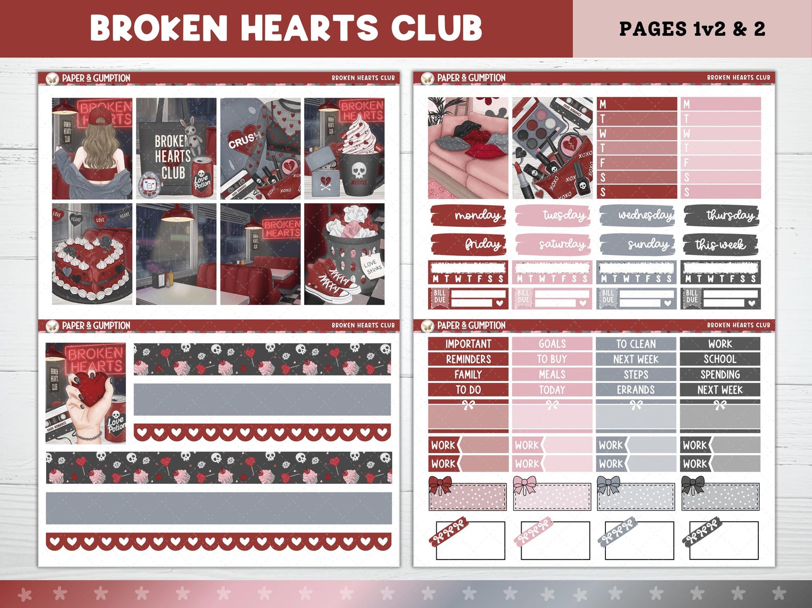 Valentines Day Printable Planner Stickers, Broken Hearts Club, Weekly ...