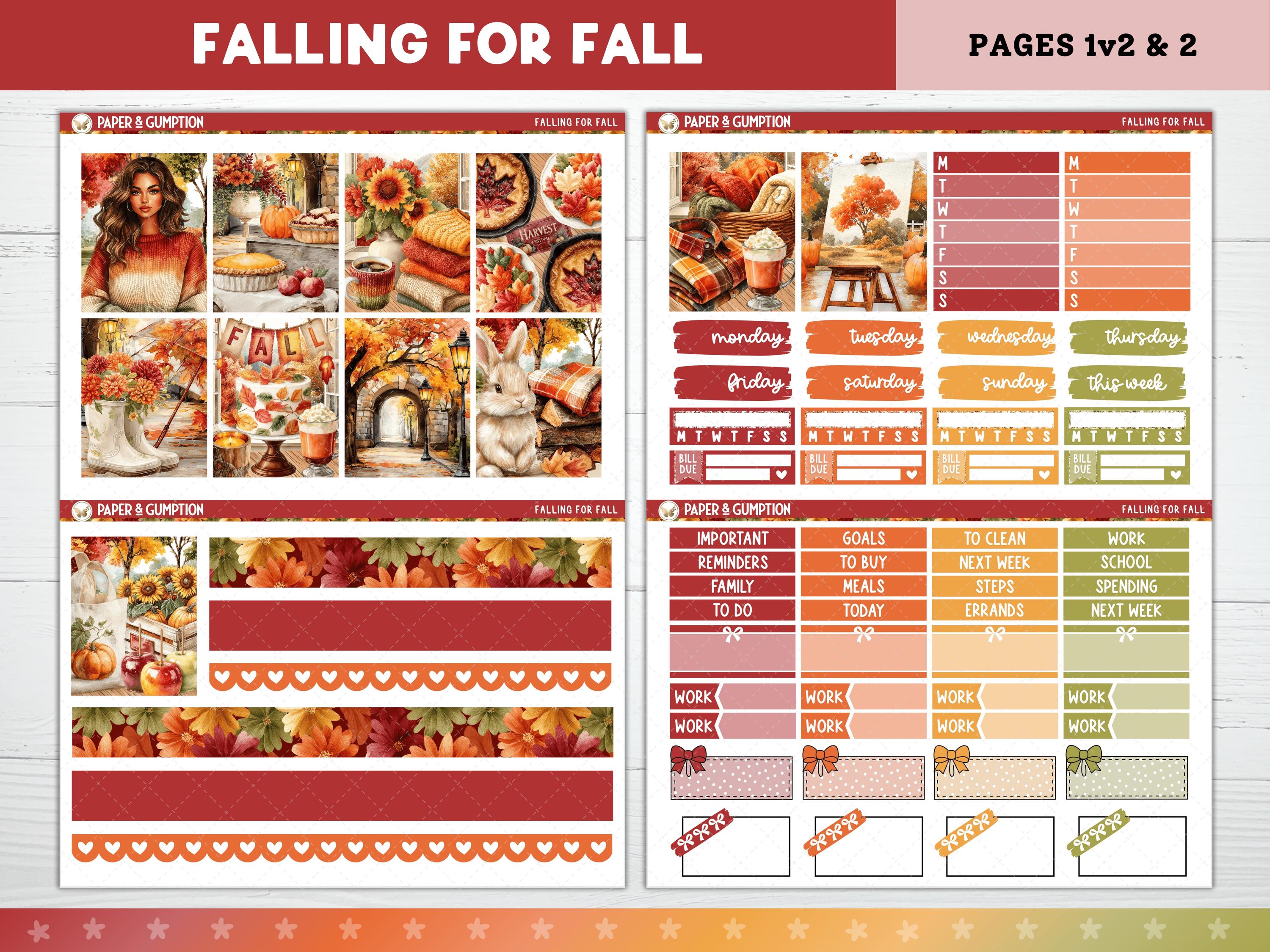Printable Planner Sticker Falling for Fall Weekly Sticker Kit Erin ...