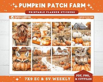 Pegatinas imprimibles para planificador, kit de pegatinas semanales de Pumpkin Patch Farm, pegatinas verticales para planificador de Erin Condren, pegatinas imprimibles de Autumn Farm