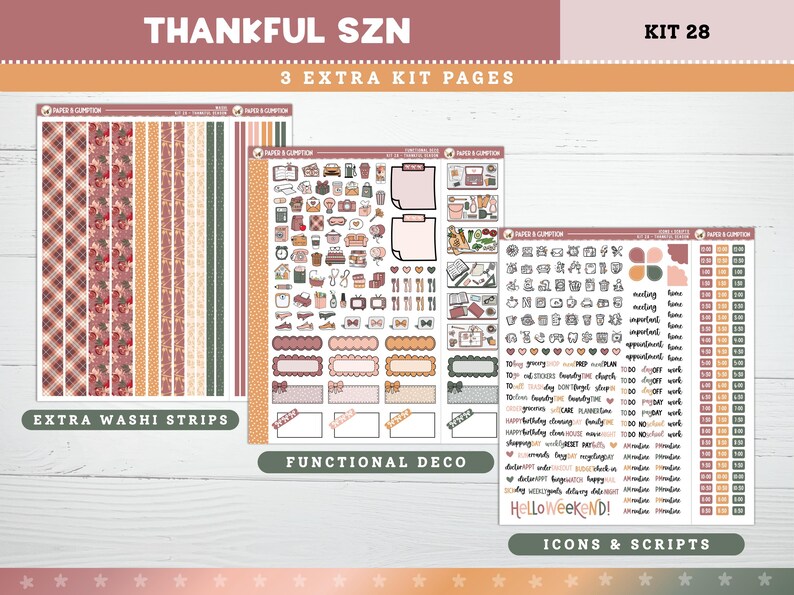 Thanksgiving Printable Planner Stickers Thankful SZN Weekly Kit 28 for