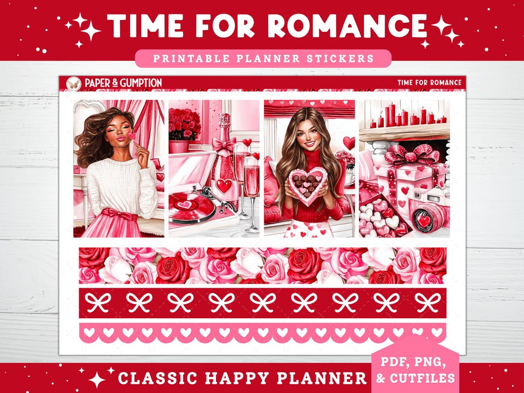 Valentines Day Printable Planner Stickers, Time 4 Romance, Weekly Kit ...
