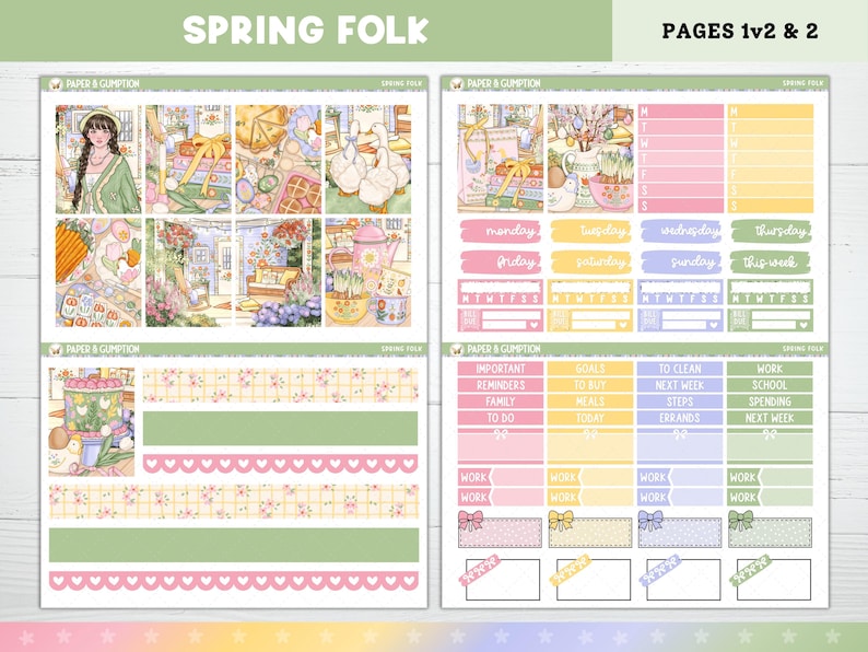 Spring Printable Planner Stickers, Spring Folk, Weekly Kit for Erin ...