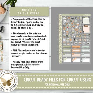 May include: A digital download of Cricut ready files for personal use only. The files include a variety of stickers with a green, brown, and white colour scheme. The stickers are designed for use with Cricut Design Space and are sized to fit 5.5 x 8.5 inches.