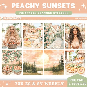 Druckbare Planer Aufkleber Wochen Sticker Kit Peachy Sonnenuntergänge Erin Condren Aufkleber Vertikale Sticker Kit Cutfile Cricut PNG Peaches Sommer Kit