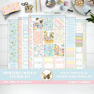 Afdrukbare planner stickers Erin Condren 7 x 9 ec verticaal per week sticker kit 17 sprankelende zomer ec per uur PNG Cricut PNG Snoep bloemen zomer Kit