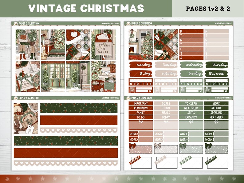Christmas Printable Planner Stickers, Vintage Xmas, December Weekly Kit ...