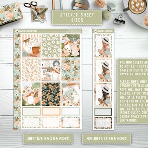 May include: A sticker sheet featuring a floral and bunny design. The sheet measures 5.5 inches by 8.5 inches. There is also a smaller mini sheet measuring 1.8 inches by 8.5 inches. The mini sheets are designed to avoid wasting sticker paper.