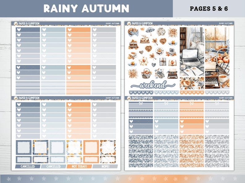 Printable Planner Stickers Rainy Autumn Weekly Sticker Kit Classic ...