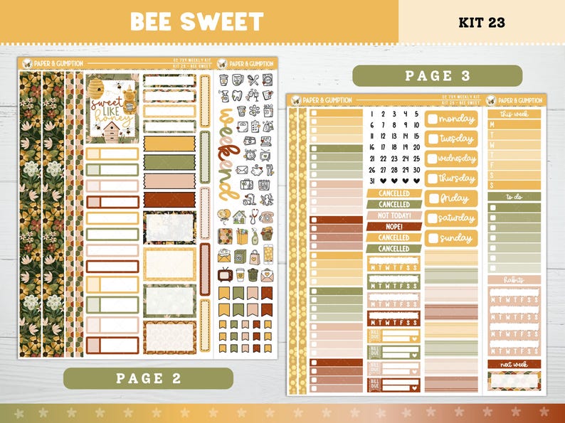 Printable Planner Stickers Bee Sweet Weekly Sticker Kit Erin Condren ...