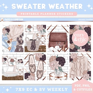 Printable Planner Stickers Vertical Weekly Kit Sweater Weather Weekly Standard Vertical Erin Condren PNG Cricut Cutfile Winter Floral Blush