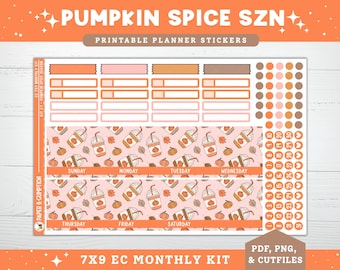 Agenda imprimable Stickers EC 7 X 9 Kit mensuel 27 octobre mensuel Erin Condren Life Planner PNG Cricut Cutfile automne citrouille épicée imprimable