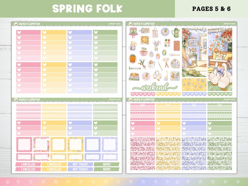 Spring Printable Planner Stickers, Spring Folk, Weekly Kit for Erin ...
