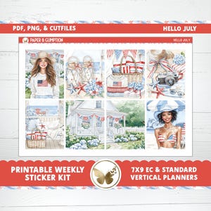 Kit d'autocollants hebdomadaires pour agenda du 4 juillet Erin Condren Kit d'autocollants verticaux pour agenda Erin Condren Kit imprimable Fête de l'indépendance des États-Unis