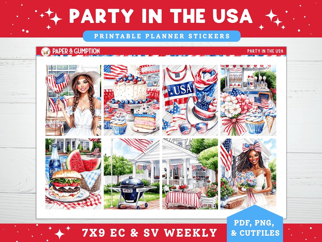 Printable Planner Stickers July 4th Weekly Sticker Kit Erin Condren ...