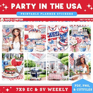 Printable Planner Stickers July 4th Weekly Sticker Kit Erin Condren Planner Stickers Vertical Sticker Kit USA Independence Day Printable Kit