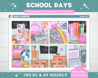 Printable Planner Stickers School Days Weekly Sticker Kit Erin Condren Planner Sticker Vertical Sticker Kit Back to School Student Printable