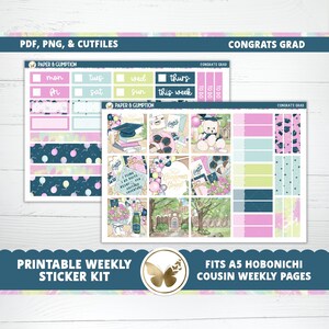 Agenda imprimable Stickers Hobonichi COUSIN Weekly Félicitations Grad A5 Hobo Cousin Kit d'autocollants verticaux Cutfile Cricut PNG Graduation Stickers