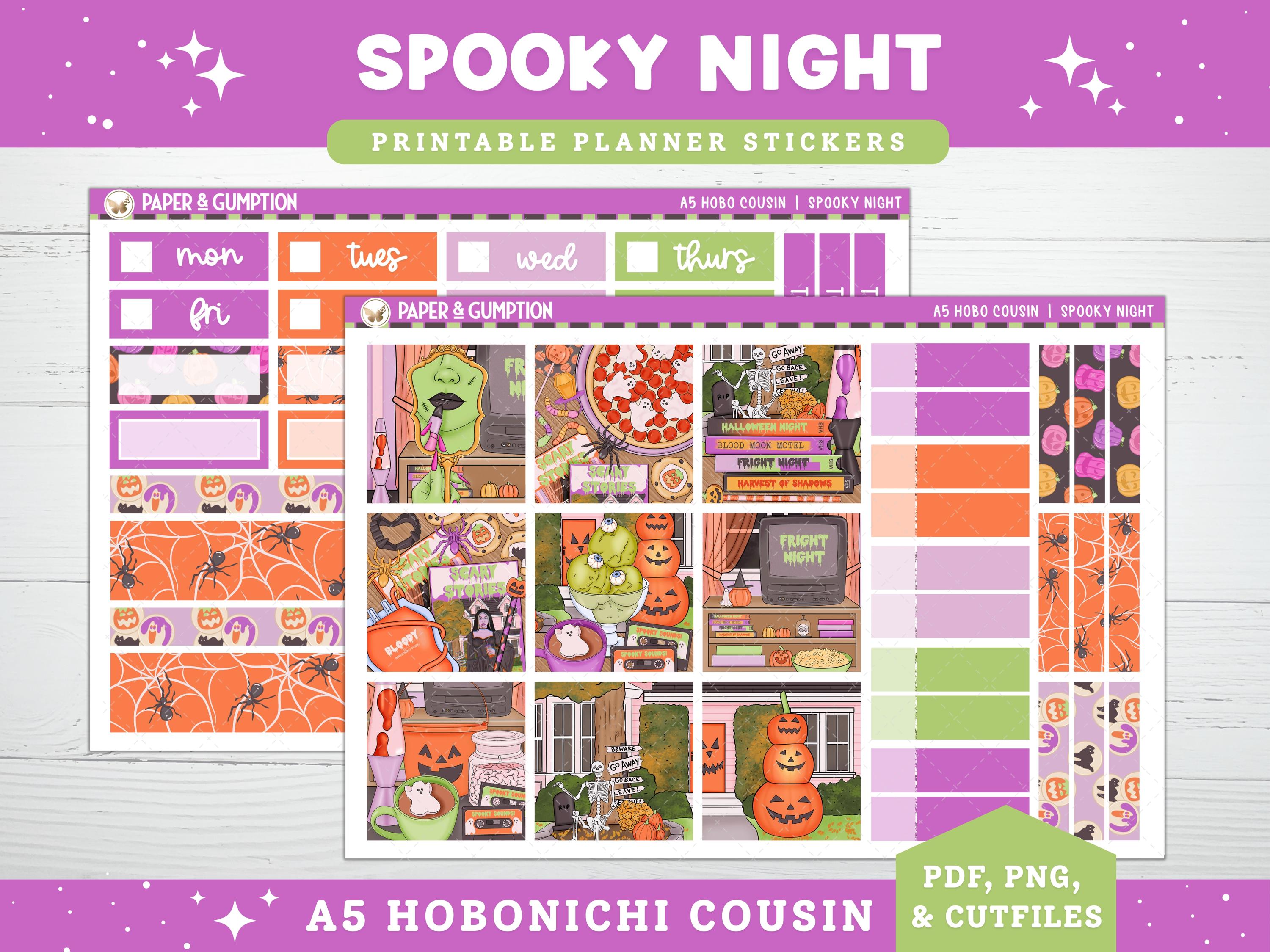 Printable Planner Stickers Spooky Night Hobonichi COUSIN Weekly ...