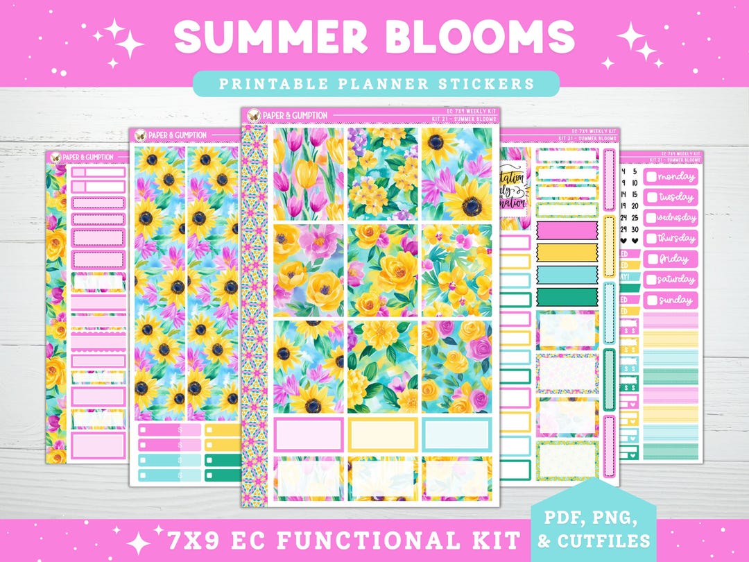 Printable Planner Stickers Summer Bloom Weekly Sticker Kit Erin Condren ...