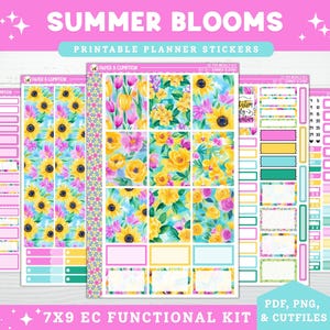 Druckbare Planer Aufkleber Summer Bloom Weekly Sticker Kit Erin Condren Vertikale Weekly 7x9 Sticker Kit 21 EC Stündlich Sommer Floral Printable