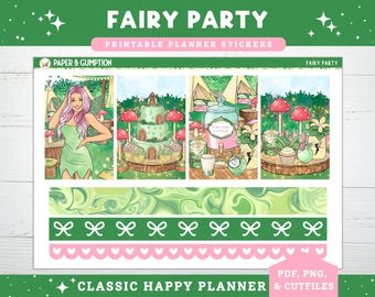 Printable Planner Stickers Fairy Party Weekly Sticker Kit Classic Happy Panner Planner Stickers Vertical Sticker Kit Fantasy Printable Kit