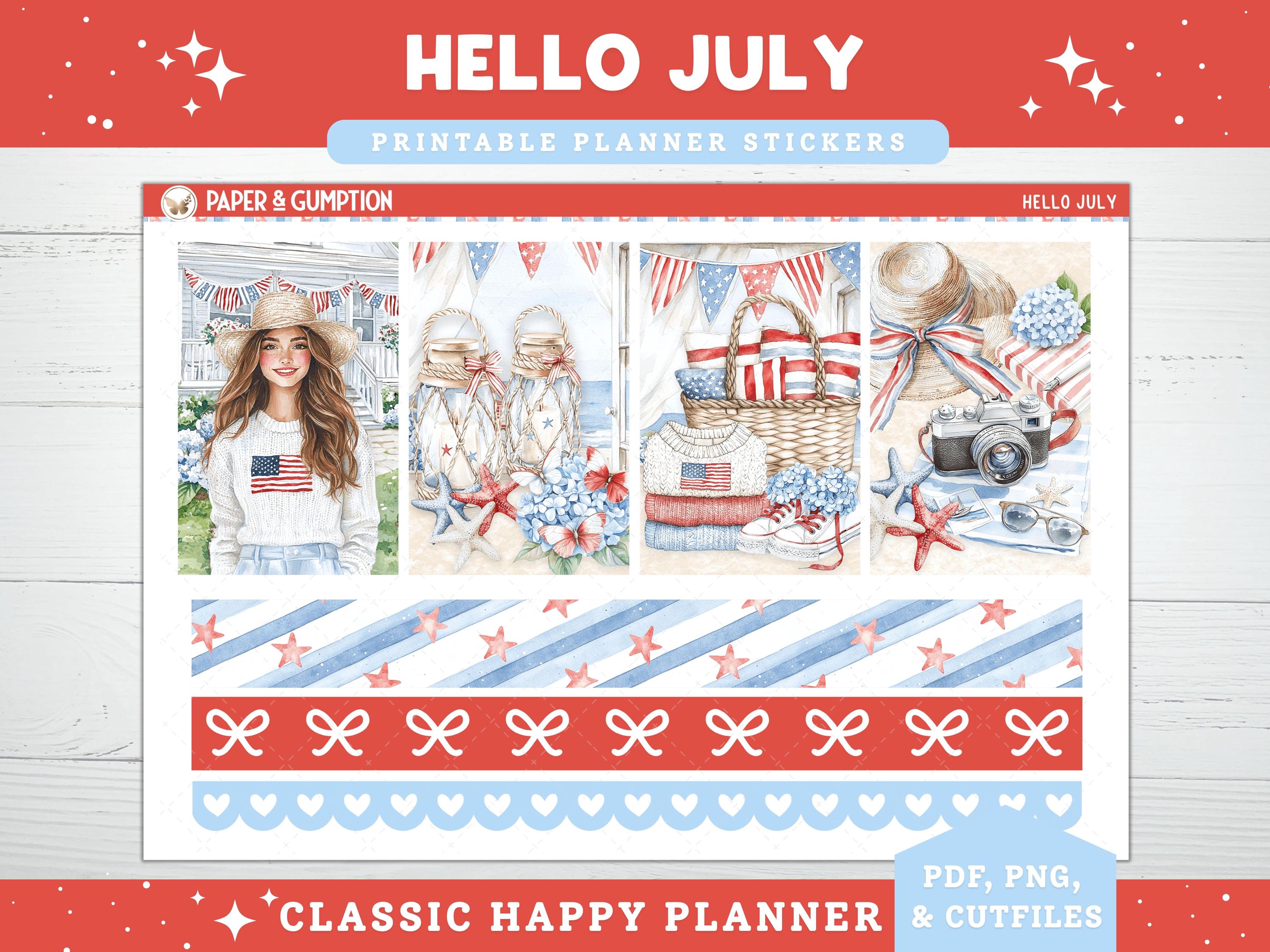 Printable Planner Stickers July 4th Weekly Sticker Kit Classic Happy ...