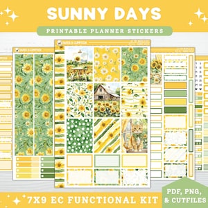 Druckbare Planer Aufkleber Sonnige Tage Wöchentlicher Sticker Kit Erin Condren Vertikale Wochenly 7x9 Sticker Kit 22 EC Stündlich Sommer Floral Printable