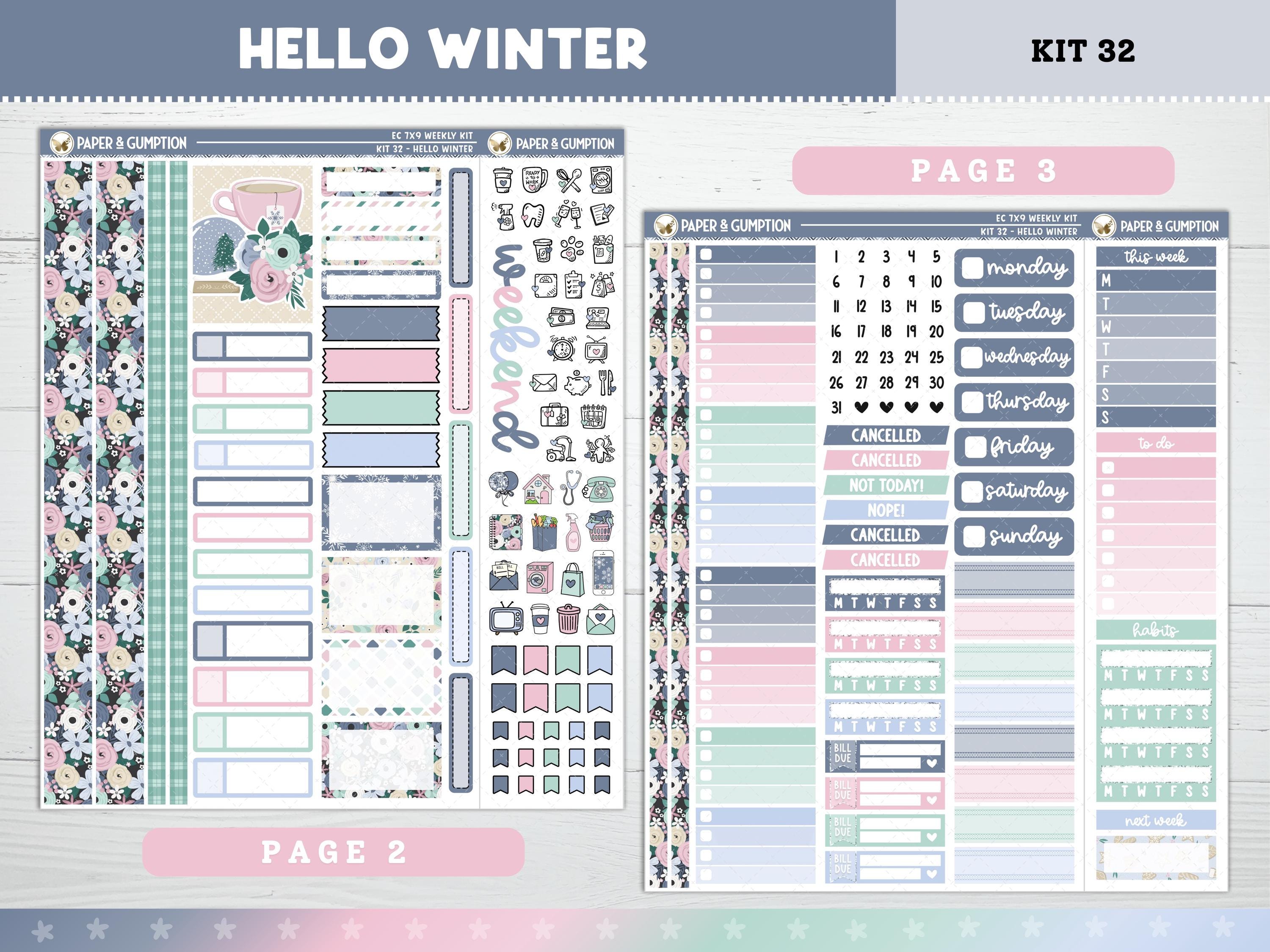Winter Printable Planner Stickers, Hello Winter, EC Weekly, Kit 32, for ...