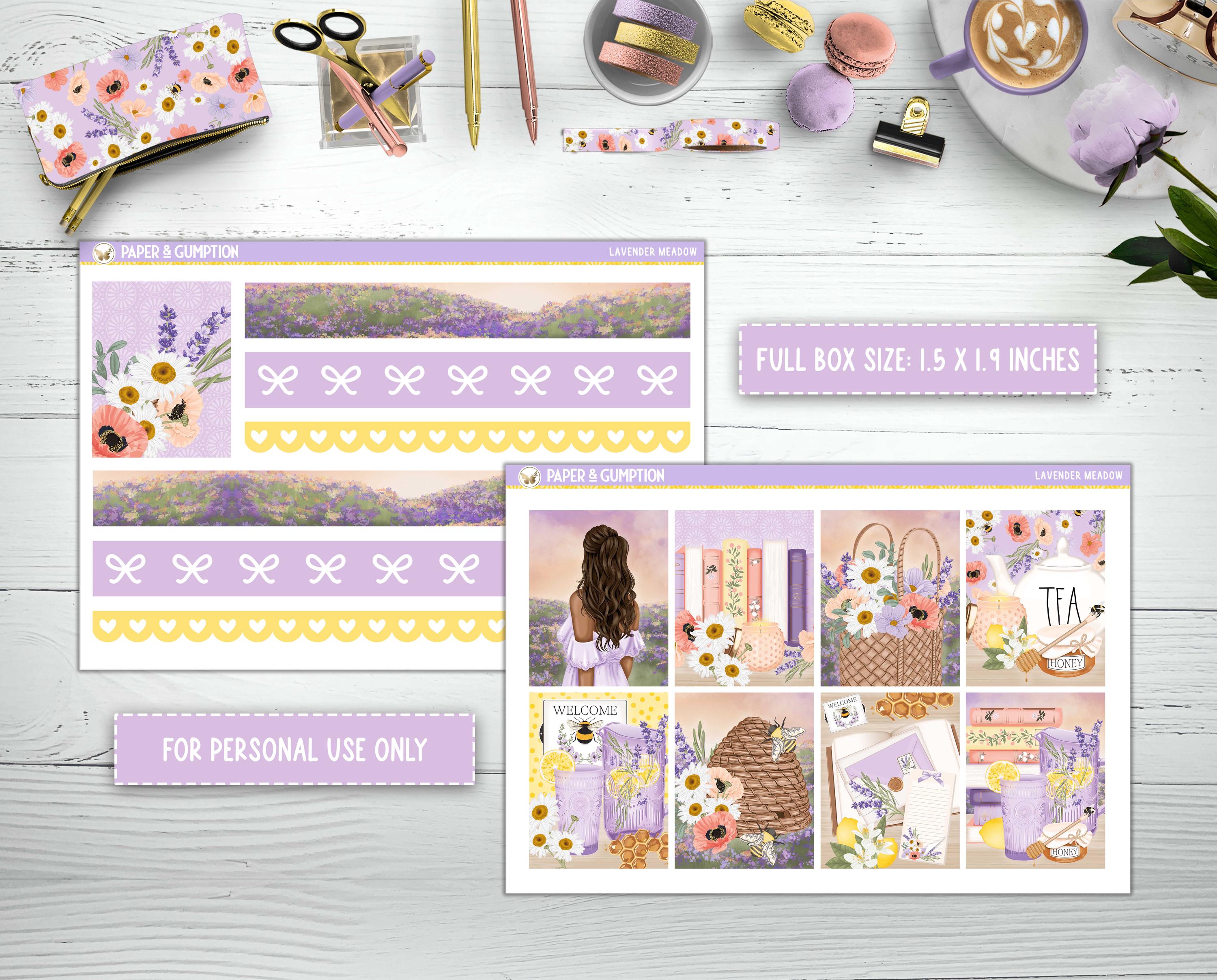 Printable Planner Stickers Vertical Weekly Kit Lavender Meadow Weekly ...