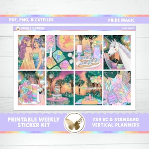 Pegatinas imprimibles para planificador, kit de pegatinas semanales, pegatinas de orgullo mágico, pegatinas verticales de Erin Condren, archivo de corte Cricut PNG, pegatinas de orgullo LGBTQ