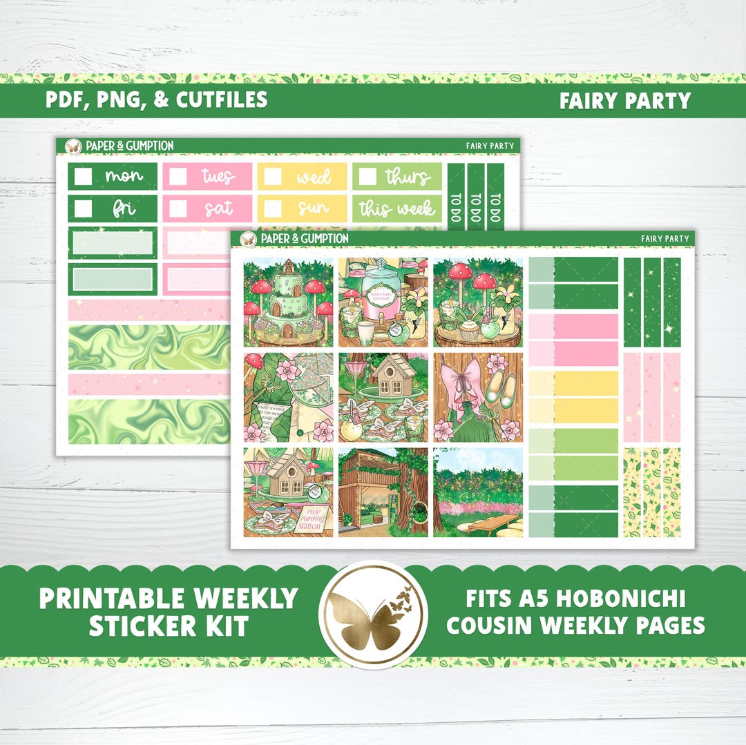 Printable Planner Stickers Hobonichi COUSIN Weekly Fairy Party A5 Hobo ...