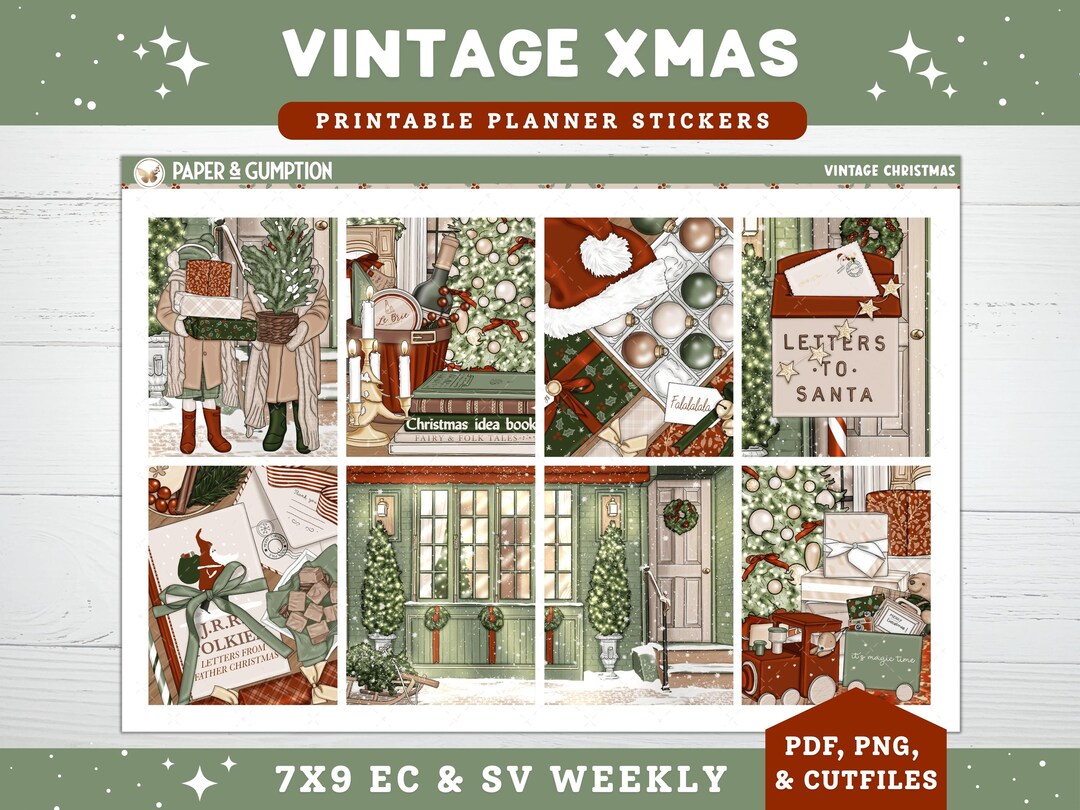 Christmas Printable Planner Stickers, Vintage Xmas, December Weekly Kit ...