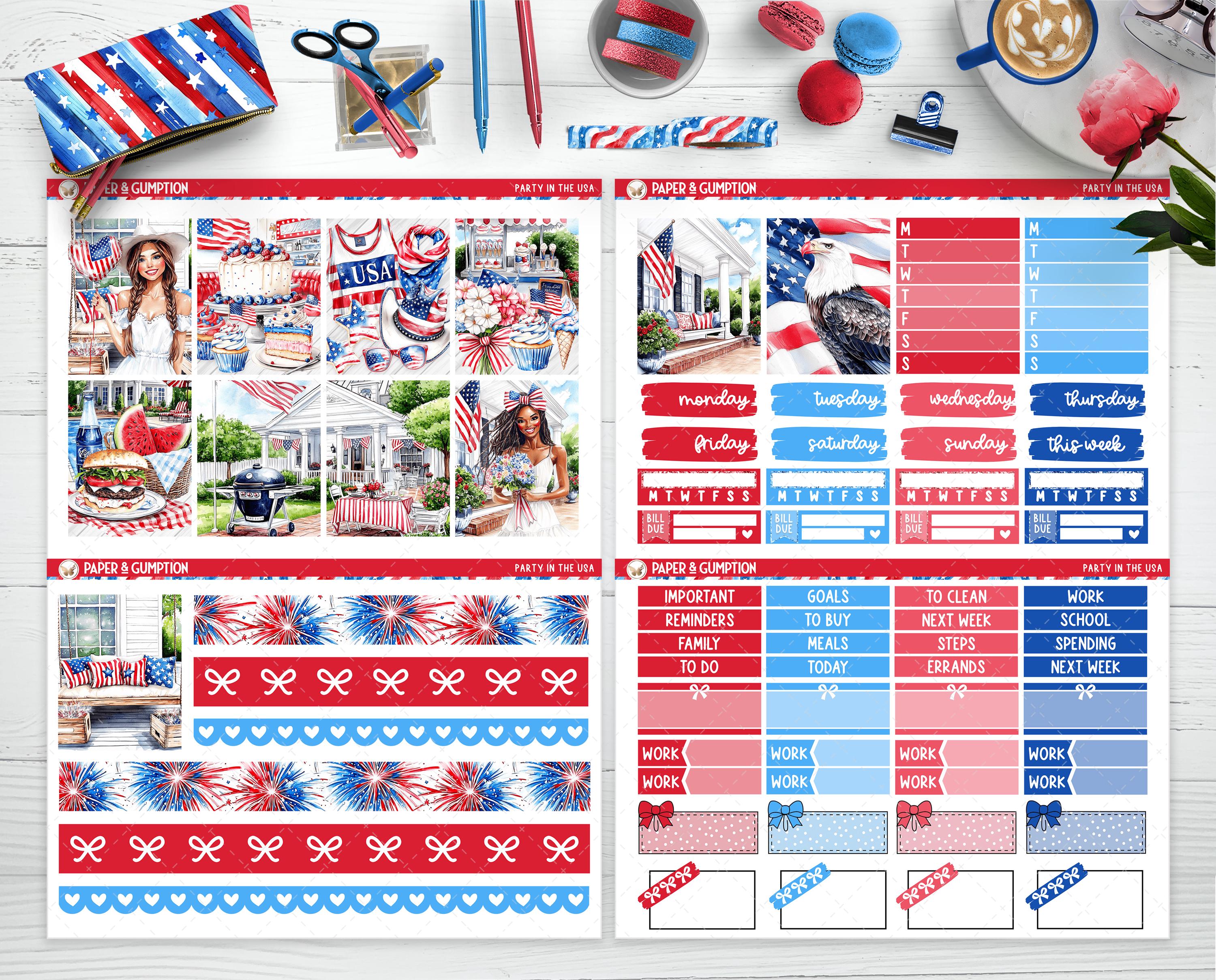 Printable Planner Stickers July 4th Weekly Sticker Kit Erin Condren ...