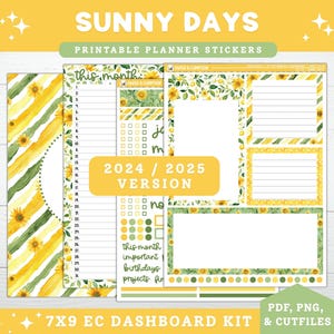 Printable Planner Stickers 2024/2025 EC 7X9 Monthly Dashboard & Notes Page Kit 22 Sunny Days Erin Condren Summer Floral Printable Kit