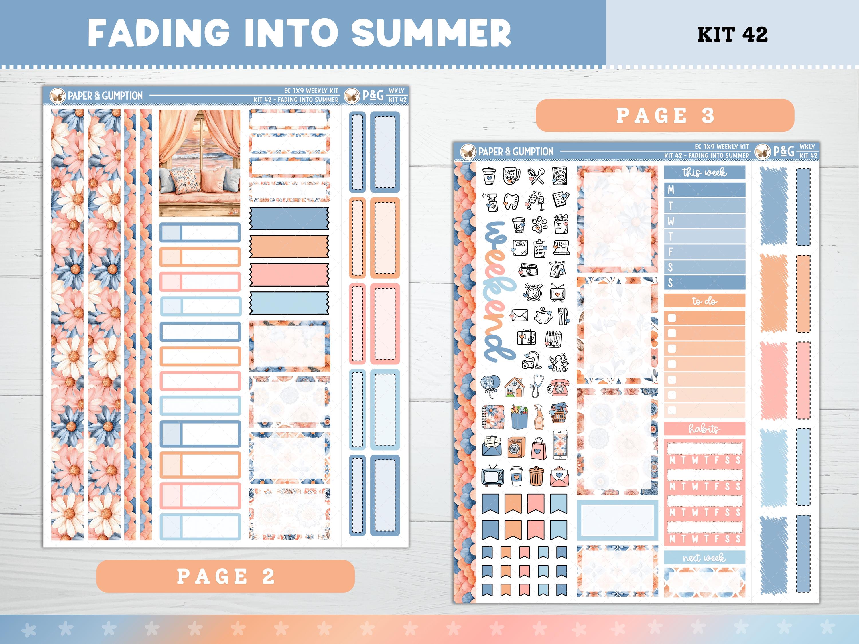 Summer Printable Planner Stickers, Fading Into Summer, EC Weekly, Kit ...