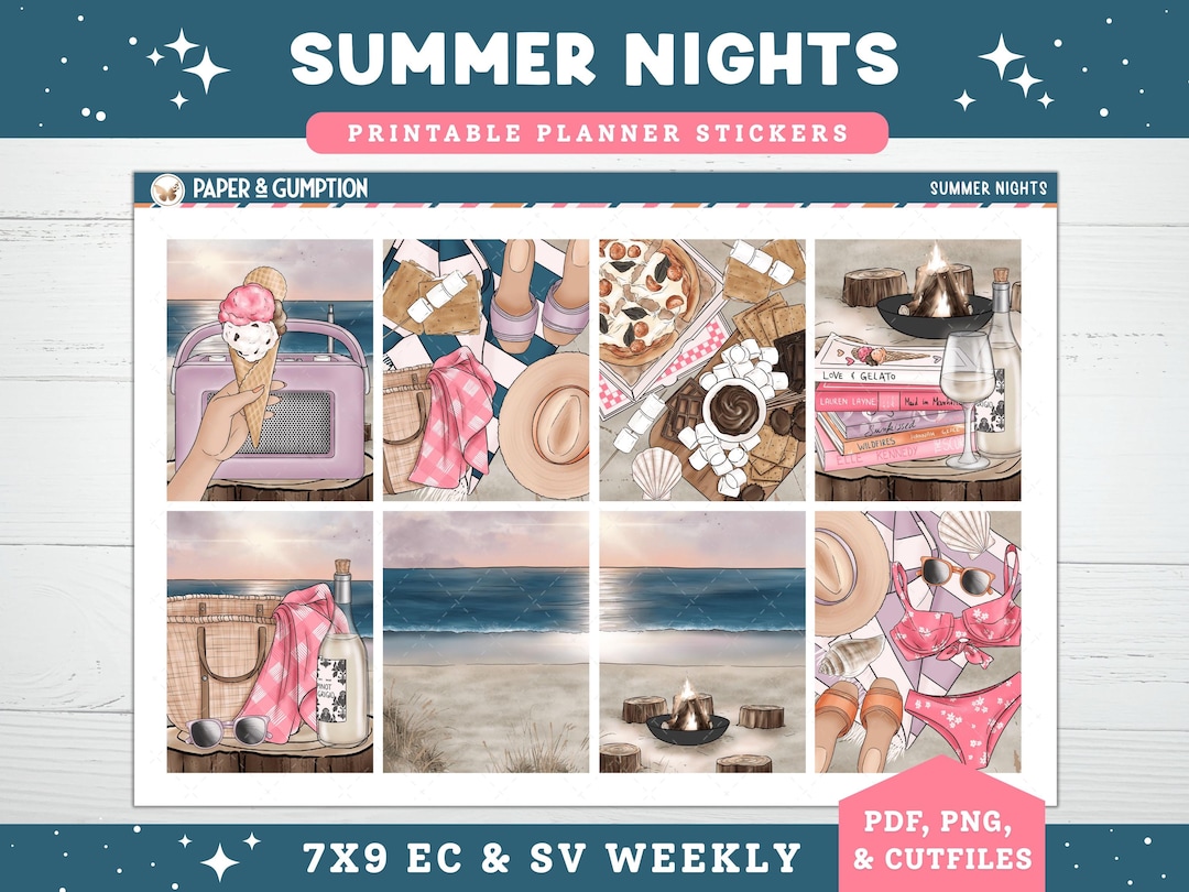 Printable Planner Stickers Weekly Sticker Kit Summer Nights Erin ...