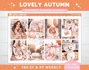Pegatinas imprimibles para planificador, kit de pegatinas semanales de otoño, pegatinas verticales para planificador de Erin Condren, calabazas rosas de otoño imprimibles.