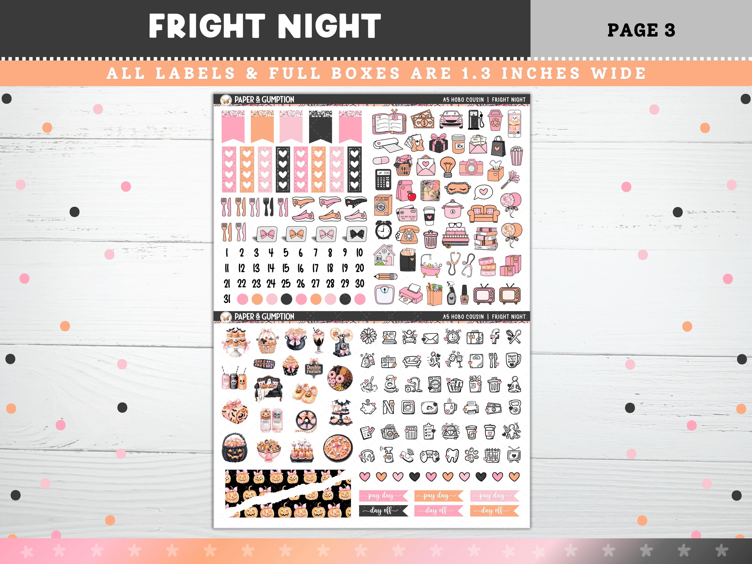 Printable Planner Stickers Fright Night Hobonichi COUSIN Weekly ...