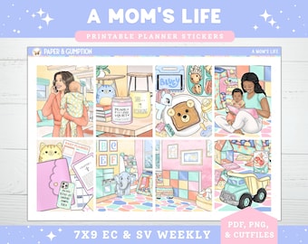 Druckbare Planer Aufkleber Wochen Sticker Kit Mama Leben Aufkleber Erin Condren Vertikale Sticker Kit Cutfile Cricut PNG Muttertag Baby Kinder
