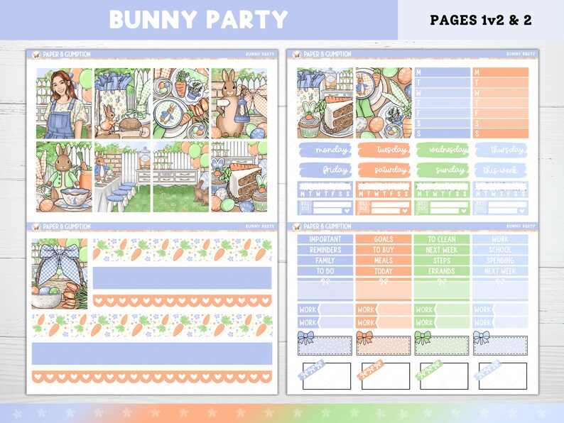 Easter Printable Planner Stickers, Bunny Party, Weekly Kit for Erin ...