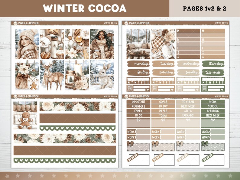 Winter Printable Planner Stickers, Winter Cocoa, Weekly Kit for Erin ...