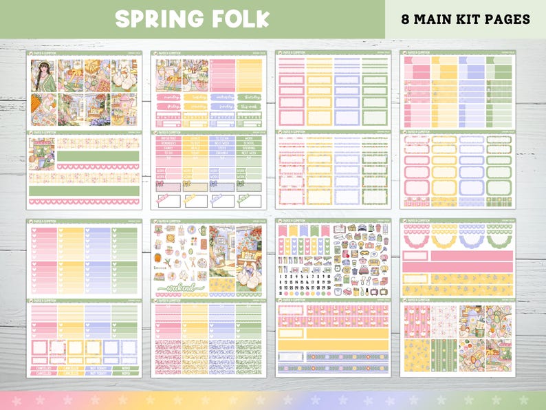 Spring Printable Planner Stickers, Spring Folk, Weekly Kit for Erin ...