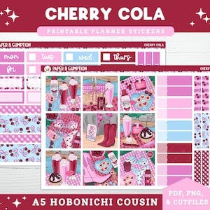 Printable Planner Stickers Cherry Cola Hobonichi COUSIN Weekly Vertical Sticker Kit A5 Hobo Cousin Printable Summer Camping Printable Kit