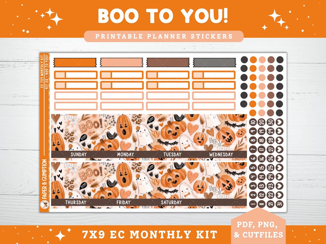 Printable Planner Stickers EC 7X9 Monthly Kit 26 October Monthly Erin ...