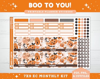 Agenda imprimable Stickers EC 7 X 9 Kit mensuel 26 octobre mensuel Erin Condren Life Planner PNG Cricut Cutfile Halloween Boo fantômes imprimable