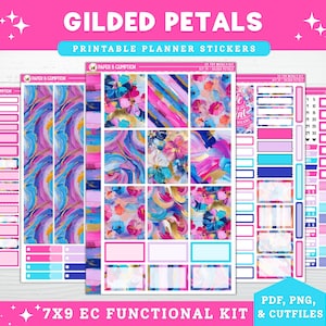Printable Planner Stickers Erin Condren 7x9 Ec Vertical Weekly Sticker Kit 14 Gilded Petals Ec Hourly PNG Cricut PNG Abstract Art Stickers