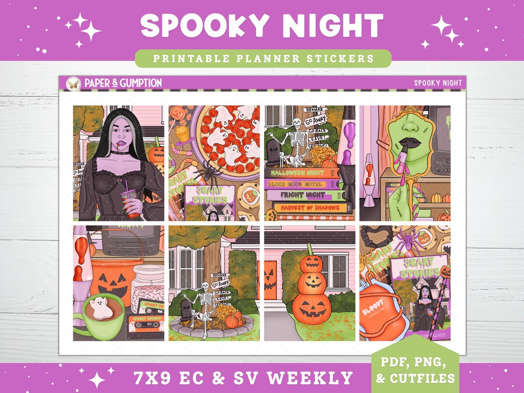 Printable Planner Sticker Spooky Night Weekly Sticker Kit Erin Condren ...