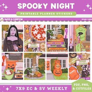 Printable Planner Sticker Spooky Night Weekly Sticker Kit Erin Condren Planner Sticker Vertical Sticker Kit Halloween Horror Movie Printable